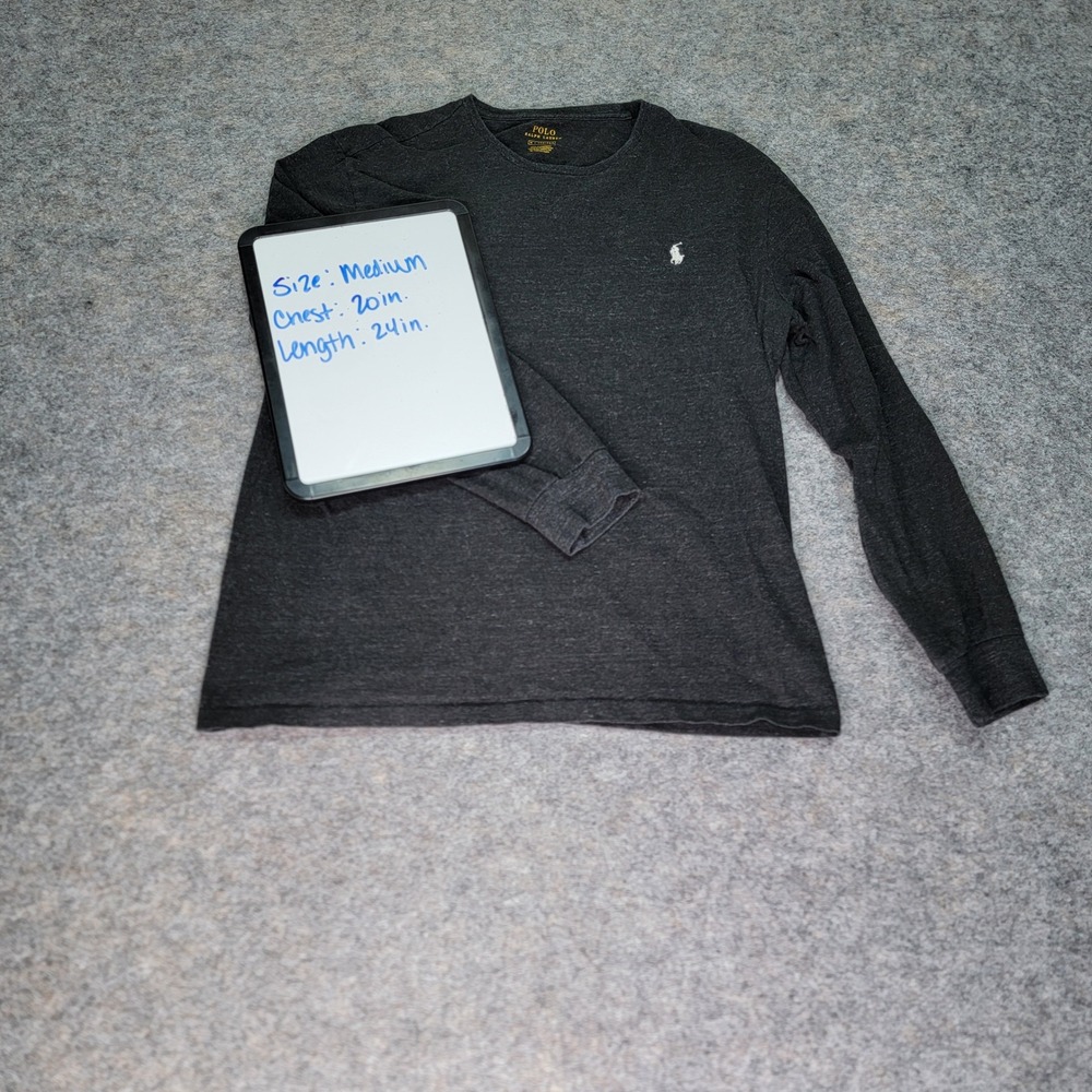 Polo Ralph Lauren Mens‎ Long Sleeve T-Shirt Gray Medium Casual Logo